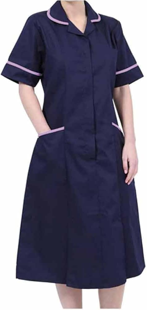 Women Healthcare Dress Tunic Nurses Uniform Medical Dental Therapist Long Dress