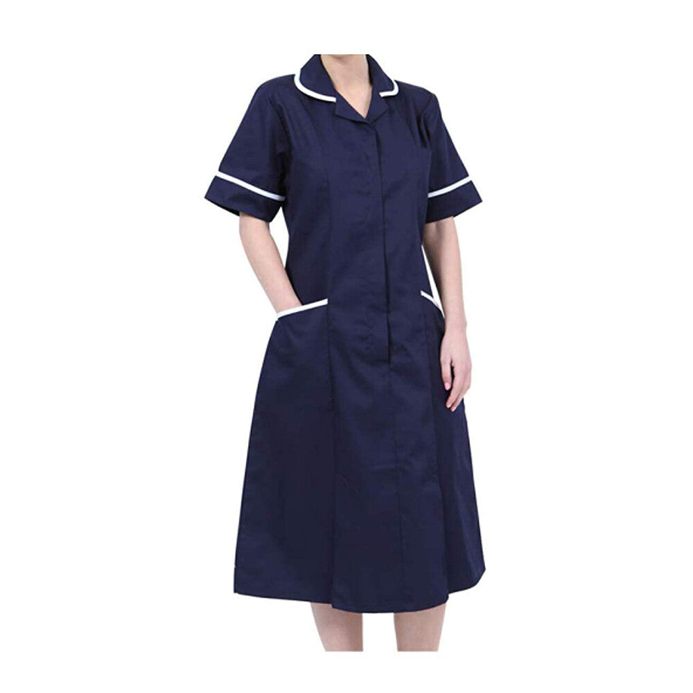 Women Healthcare Dress Tunic Nurses Uniform Medical Dental Therapist Long Dress, Available in Navy, Royal, Sky, White Colors